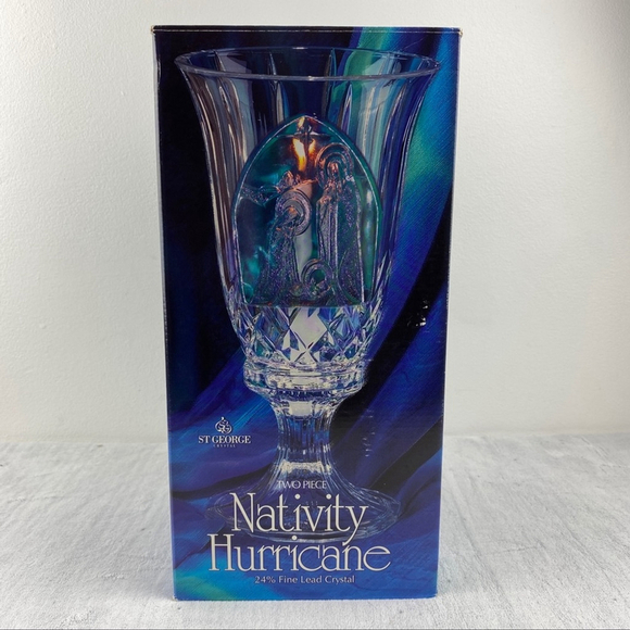 Nativity Scene Hurricane Candle Lamp Glass / Crystal by St George - Picture 1 of 8